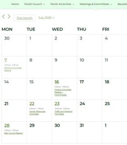 July Bray Parish Council Calendar